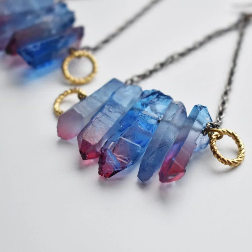 Raw crystal earrings dangle, statement quartz earrings